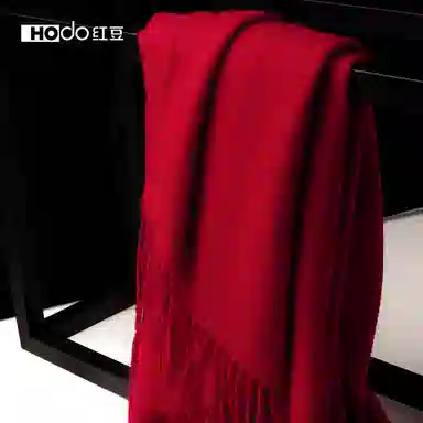 红豆 保暖加厚加宽加长纯色 羊毛 绒线围巾 女款
