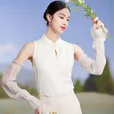 红豆 遮阳透气珍珠纱 桑蚕丝 防晒袖 女款