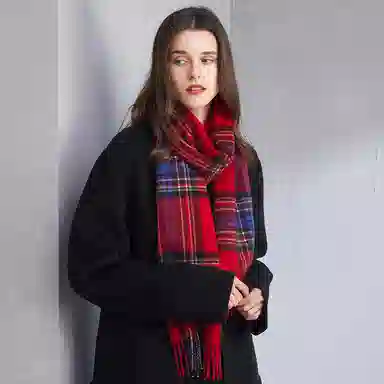 红豆 格子条纹英伦风保暖 山羊绒 绒线围巾 男女同款情侣款