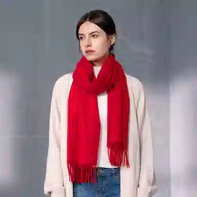 红豆 纯色简约时尚柔软舒适保暖 山羊绒 绒线围巾 男女同款情侣款