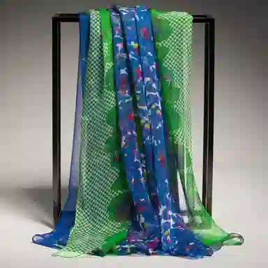 红豆 时尚印花拼接 桑蚕丝 丝巾 女款