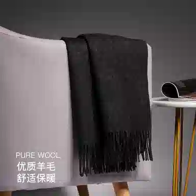 红豆 品牌简约纯色素色灰色白色黑色特级斜纹披肩两用 羊毛 绒线围巾 男女同款情侣款