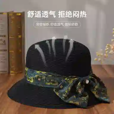 红豆 遮阳户外防紫外线可折叠蝴蝶结 聚酯纤维 防晒帽 女款