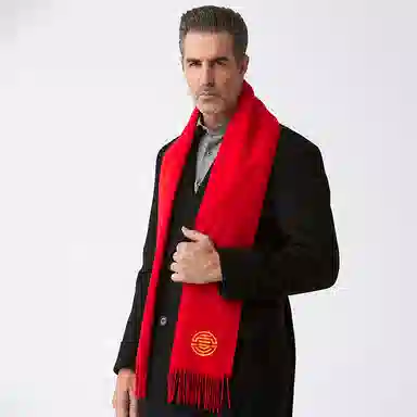 红豆 精致柔软舒适中国红时尚 羊毛 绒线围巾 男女同款情侣款