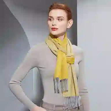 红豆 拼色高雅保暖时尚 山羊绒 绒线围巾 男女同款情侣款