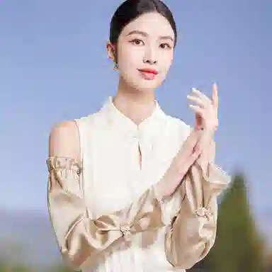 红豆 真丝冰袖春夏缎面顺滑宽松复古遮阳袖套 桑蚕丝 防晒袖 女款