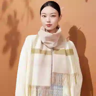 红豆 品牌舒适透气保暖条纹格子 羊毛 绒线围巾 男女同款情侣款