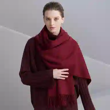 红豆 品牌绒毛混纺素色纯色水纹披肩柔软舒适保暖流苏 绵羊毛 绒线围巾 男女同款情侣款