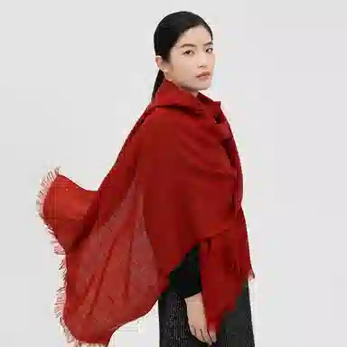 红豆 简约纯色轻盈舒适保暖时尚百搭 羊毛 绒线围巾 男女同款情侣款