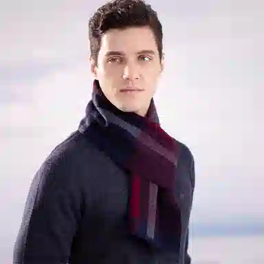 红豆 简约大方柔软舒适经典保暖 羊毛 绒线围巾 男款