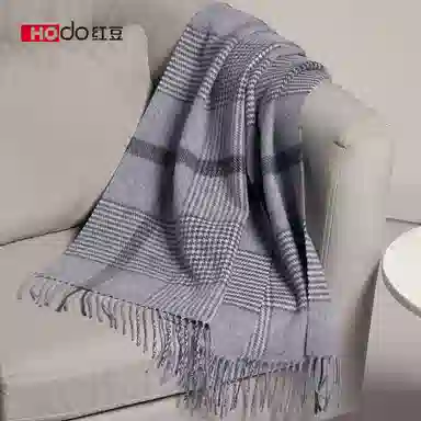 红豆 保暖加宽加厚经典英伦格 羊毛 绒线围巾 男款