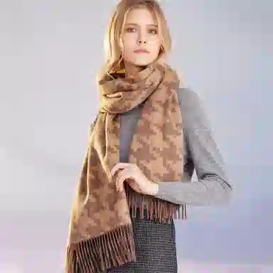 红豆 品牌撞色柔软时尚保暖 山羊绒 围巾 男女同款情侣款