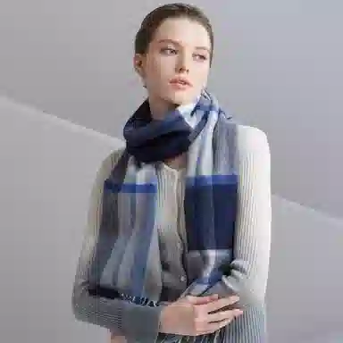 红豆 品牌格子条纹百搭保暖女款 羊毛 绒线围巾 男女同款情侣款