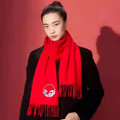 红豆 柔软经典轻盈保暖百搭 羊毛 绒线围巾 男女同款情侣款