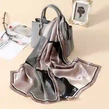 红豆 真丝素绉缎长巾 轻盈通透柔软围巾 经典花型设计 简约大方 桑蚕丝 丝巾 女款