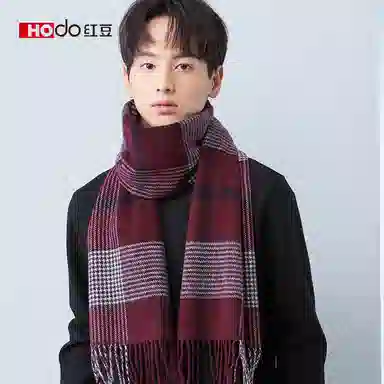 红豆 保暖加宽加厚经典英伦格 羊毛 绒线围巾 男款