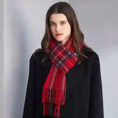 红豆 格子条纹英伦风保暖 山羊绒 绒线围巾 男女同款情侣款