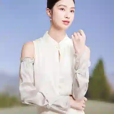 红豆 真丝冰袖春夏缎面顺滑宽松复古遮阳袖套 桑蚕丝 防晒袖 女款