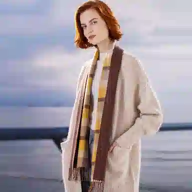 红豆 复古经典格纹柔软舒适百搭保暖 山羊绒 绒线围巾 男女同款情侣款