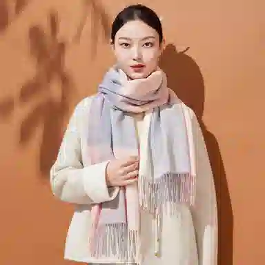 红豆 品牌时尚百搭保暖舒适条纹格子 羊毛 绒线围巾 男女同款情侣款