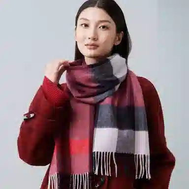 红豆 品牌条纹格子百搭保暖经典 羊绒 围巾 男女同款情侣款