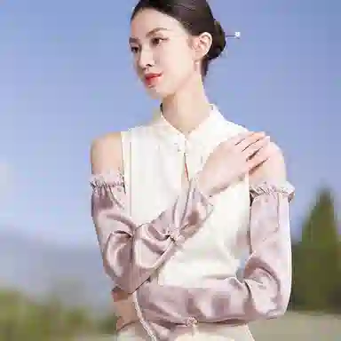 红豆 真丝冰袖春夏缎面顺滑宽松复古遮阳袖套 桑蚕丝 防晒袖 女款