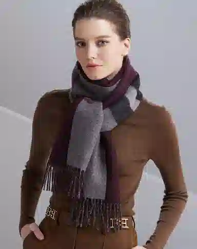 红豆 拼色经典柔软舒适百搭条纹 羊绒 绒线围巾 男女同款情侣款