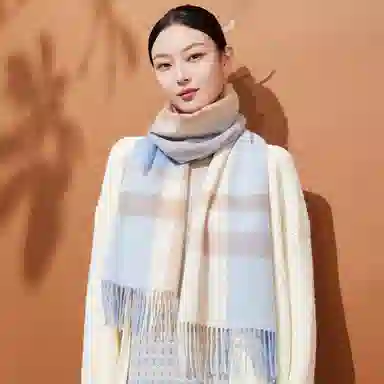 红豆 品牌舒适透气保暖条纹格子 羊毛 绒线围巾 男女同款情侣款