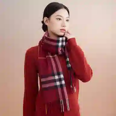 红豆 品牌格子条纹百搭 山羊绒 绒线围巾 男女同款情侣款