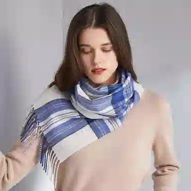 红豆 格子条纹英伦风保暖 山羊绒 绒线围巾 男女同款情侣款