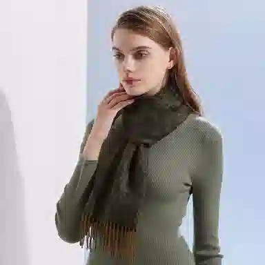 红豆 牌绒毛混纺毛笔字提花 羊毛 绒线围巾 男女同款情侣款