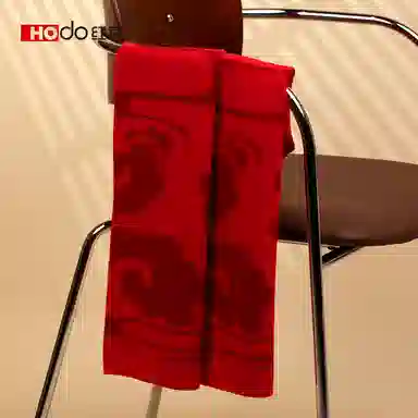 红豆 保暖针织加厚 羊毛 绒线围巾 男女同款情侣款 中国红大红