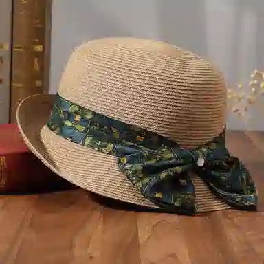 红豆 遮阳户外防紫外线可折叠蝴蝶结 聚酯纤维 防晒帽 女款