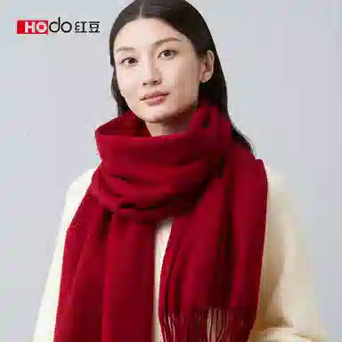 红豆 保暖加厚加宽加长纯色 羊毛 绒线围巾 女款