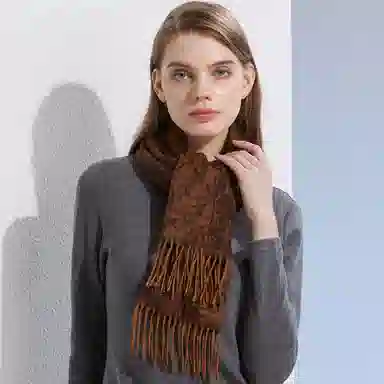 红豆 牌绒毛混纺毛笔字提花 羊毛 绒线围巾 男女同款情侣款