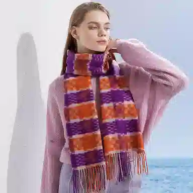 红豆 经典百搭柔软舒适保暖格子 山羊绒 绒线围巾 男女同款情侣款