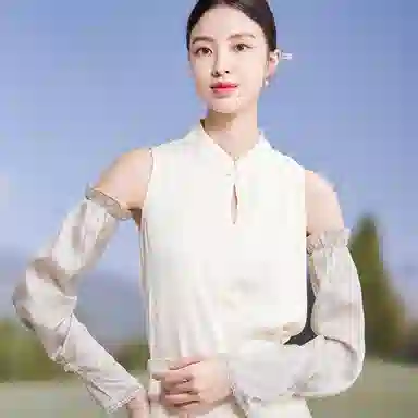 红豆 真丝冰袖春夏缎面顺滑宽松复古遮阳袖套 桑蚕丝 防晒袖 女款