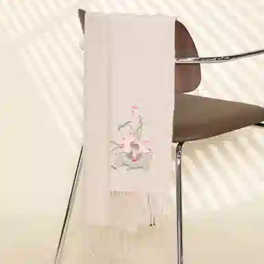 红豆 品牌时尚百搭保暖刺绣山水五福临门玉兰荷花云山龟背竹 羊毛 围巾 男女同款情侣款