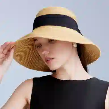 红豆 草帽夏季遮阳沙滩帽防紫外线大檐透气编织草帽渔夫帽 聚酯纤维 防晒帽 女款