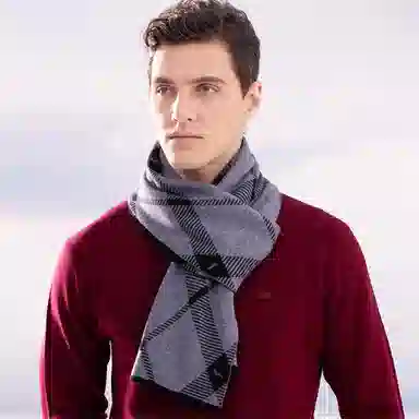 红豆 简约优雅舒适时尚百搭 绵羊毛 绒线围巾 男款