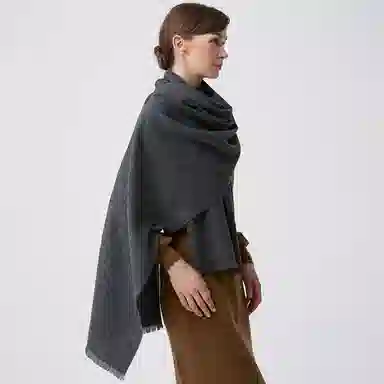 红豆 品牌简约粗纺平纹披肩两用碳灰 羊毛 绒线围巾 男女同款情侣款