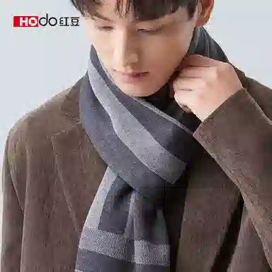 红豆 保暖加厚经典英伦格 羊毛 绒线围巾 男款