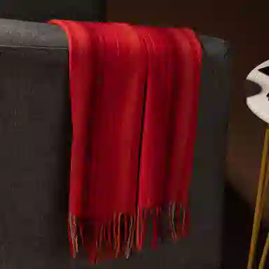 红豆 毛绒竖格水纹条纹方格 绵羊绒 绒线围巾 男女同款情侣款