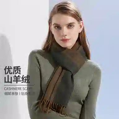 红豆 绒毛混纺格型方格条纹保暖 羊毛 绒线围巾 男女同款情侣款