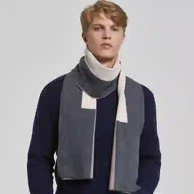 红豆 时尚百搭柔软保暖拼色 羔羊毛 绒线围巾 男款