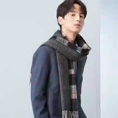 红豆 柔软保暖时尚百搭格子 羊毛 绒线围巾 男款