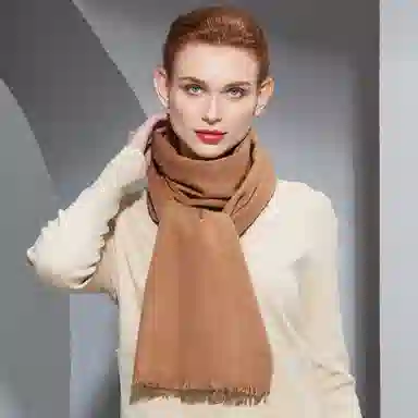 红豆 纯色简约时尚大气舒适百搭保暖 山羊绒 绒线围巾 男女同款情侣款