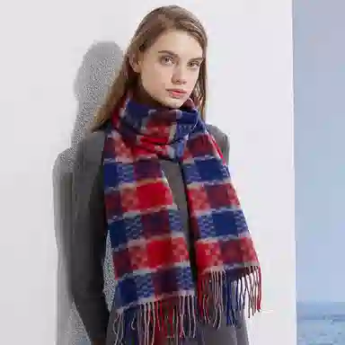 红豆 经典百搭柔软舒适保暖格子 山羊绒 绒线围巾 男女同款情侣款