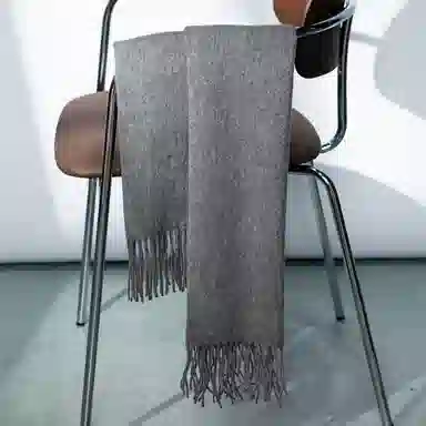 红豆 品牌素色纯色简约百搭舒适流苏灰色 羊毛 绒线围巾 男女同款情侣款