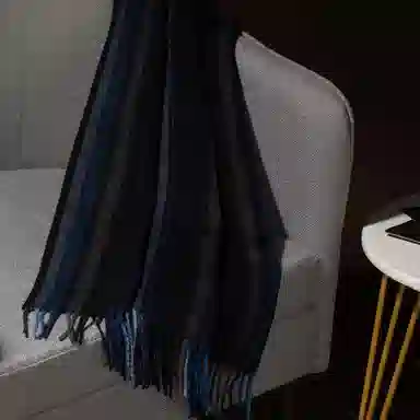 红豆 毛绒竖格水纹条纹方格 绵羊绒 绒线围巾 男女同款情侣款